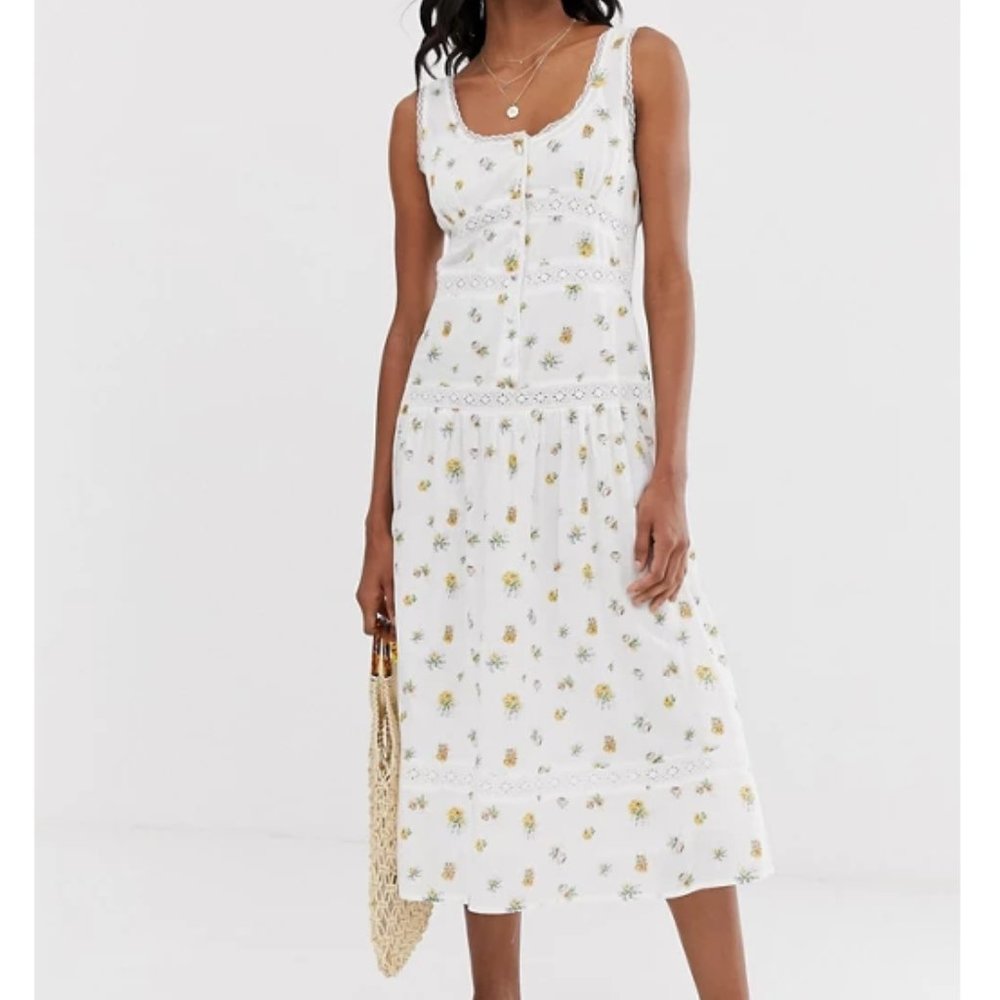 ASOS Design Sleeveless Lace Insert Midi Dress